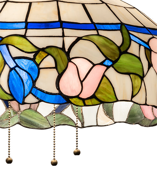 Meyda Lighting Rose Vine 20" 3-Light Mahogany Bronze Pendant Light With Multi-Colored Shade Glass