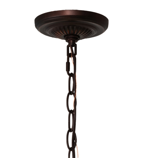 Meyda Lighting Rose Vine 20" 3-Light Mahogany Bronze Pendant Light With Multi-Colored Shade Glass