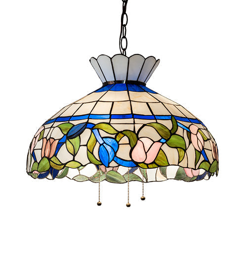 Meyda Lighting Rose Vine 20" 3-Light Mahogany Bronze Pendant Light With Multi-Colored Shade Glass