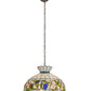 Meyda Lighting Rose Vine 20" 3-Light Nickel Pendant Light With Multi-Colored Shade Glass