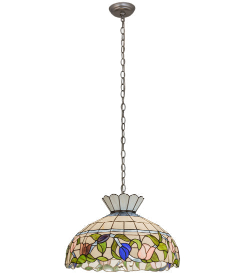 Meyda Lighting Rose Vine 20" 3-Light Nickel Pendant Light With Multi-Colored Shade Glass