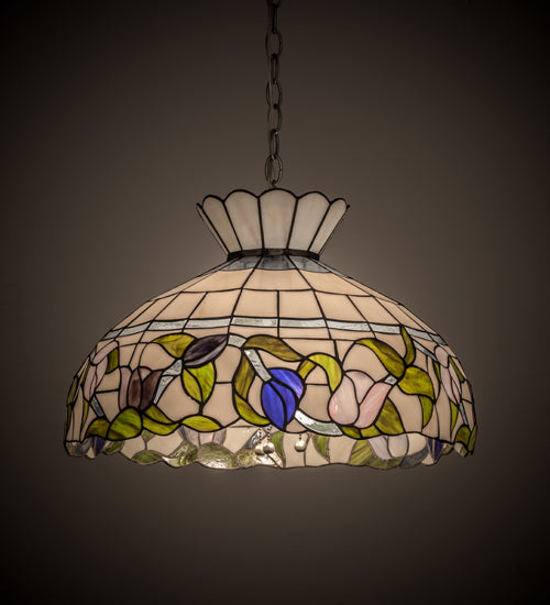 Meyda Lighting Rose Vine 20" 3-Light Nickel Pendant Light With Multi-Colored Shade Glass