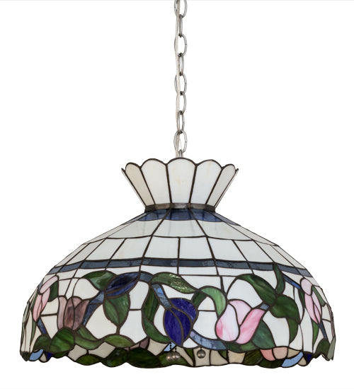 Meyda Lighting Rose Vine 20" 3-Light Nickel Pendant Light With Multi-Colored Shade Glass