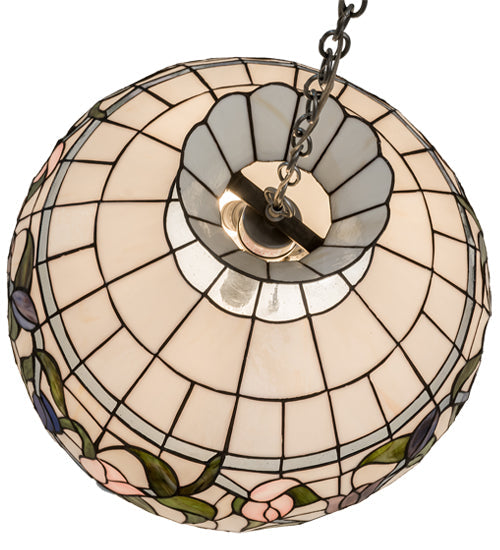 Meyda Lighting Rose Vine 20" 3-Light Nickel Pendant Light With Multi-Colored Shade Glass