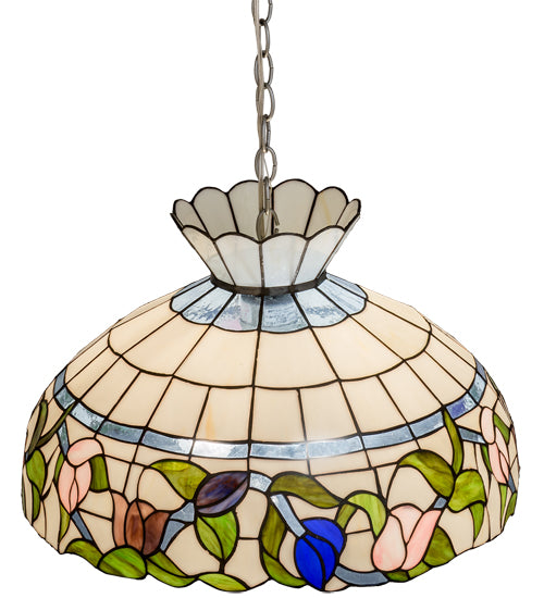 Meyda Lighting Rose Vine 20" 3-Light Nickel Pendant Light With Multi-Colored Shade Glass