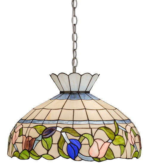 Meyda Lighting Rose Vine 20" 3-Light Nickel Pendant Light With Multi-Colored Shade Glass