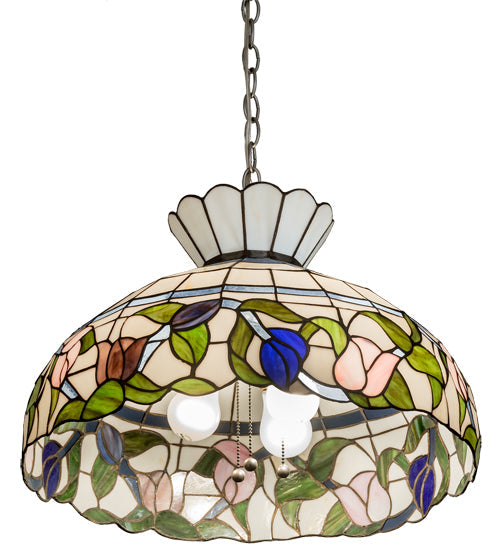 Meyda Lighting Rose Vine 20" 3-Light Nickel Pendant Light With Multi-Colored Shade Glass