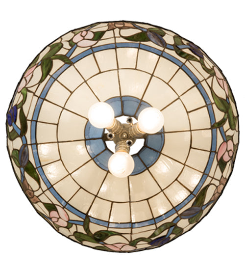 Meyda Lighting Rose Vine 20" 3-Light Nickel Pendant Light With Multi-Colored Shade Glass