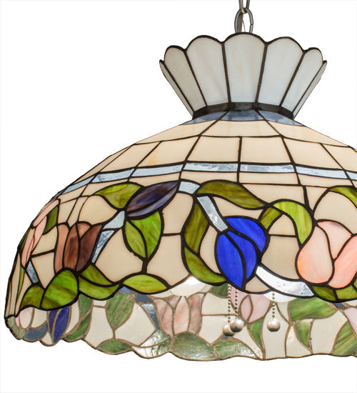 Meyda Lighting Rose Vine 20" 3-Light Nickel Pendant Light With Multi-Colored Shade Glass