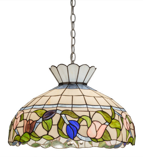 Meyda Lighting Rose Vine 20" 3-Light Nickel Pendant Light With Multi-Colored Shade Glass