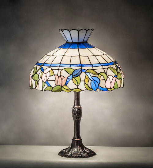 Meyda Lighting Rose Vine 26" 3-Light Mahogany Bronze Table Lamp With Multi-Colored Shade Glass