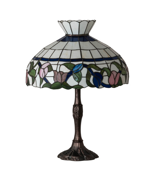 Meyda Lighting Rose Vine 26" 3-Light Mahogany Bronze Table Lamp With Multi-Colored Shade Glass