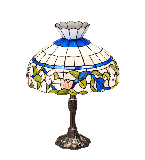Meyda Lighting Rose Vine 26" 3-Light Mahogany Bronze Table Lamp With Multi-Colored Shade Glass