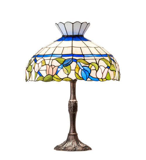 Meyda Lighting Rose Vine 26" 3-Light Mahogany Bronze Table Lamp With Multi-Colored Shade Glass