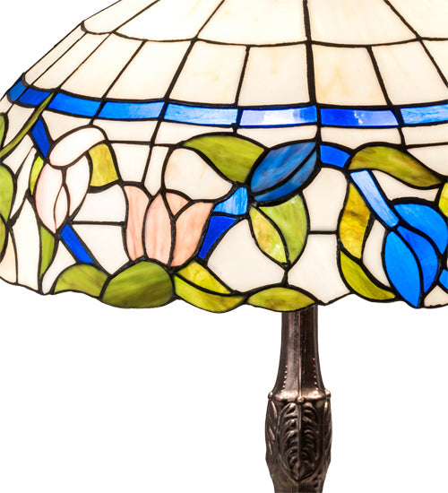 Meyda Lighting Rose Vine 26" 3-Light Mahogany Bronze Table Lamp With Multi-Colored Shade Glass