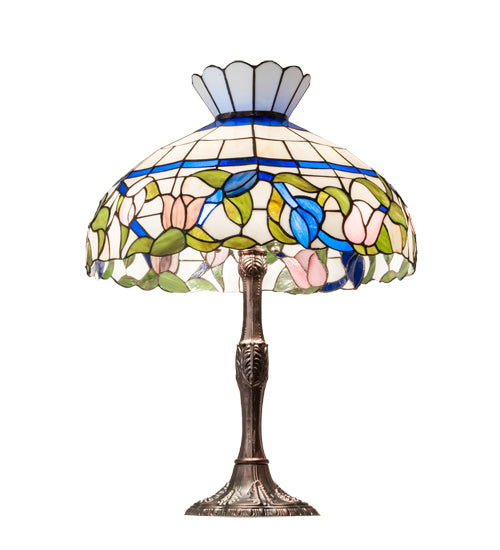 Meyda Lighting Rose Vine 26" 3-Light Mahogany Bronze Table Lamp With Multi-Colored Shade Glass