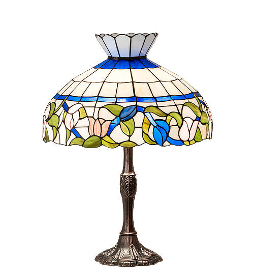 Meyda Lighting Rose Vine 26" 3-Light Mahogany Bronze Table Lamp With Multi-Colored Shade Glass