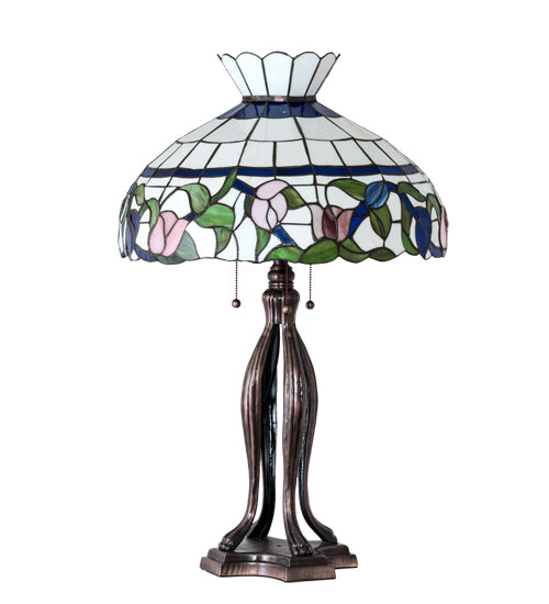 Meyda Lighting Rose Vine 31" 3-Light Mahogany Bronze Table Lamp With Multi-Colored Shade Glass
