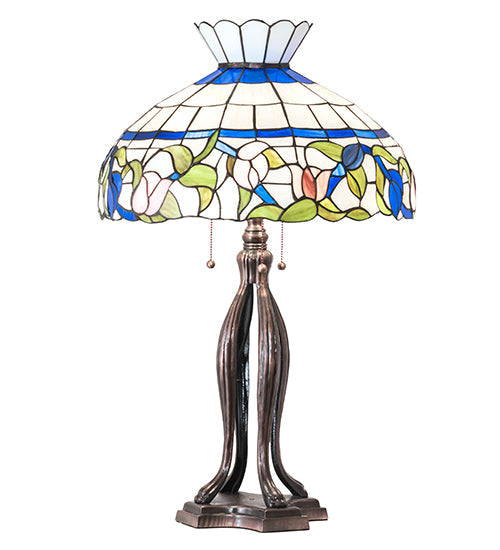 Meyda Lighting Rose Vine 31" 3-Light Mahogany Bronze Table Lamp With Multi-Colored Shade Glass