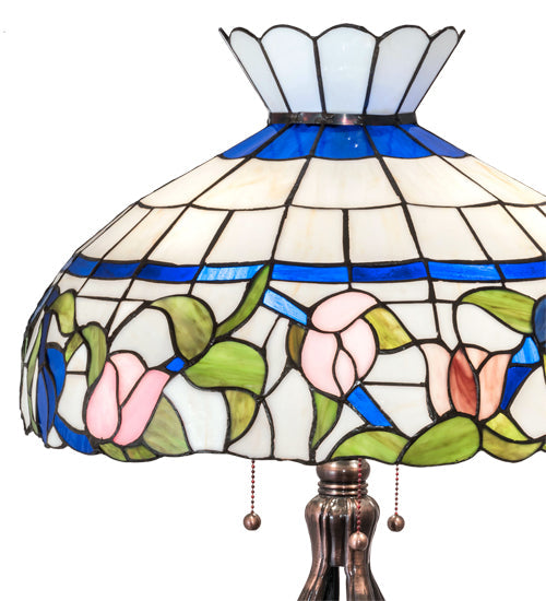 Meyda Lighting Rose Vine 31" 3-Light Mahogany Bronze Table Lamp With Multi-Colored Shade Glass