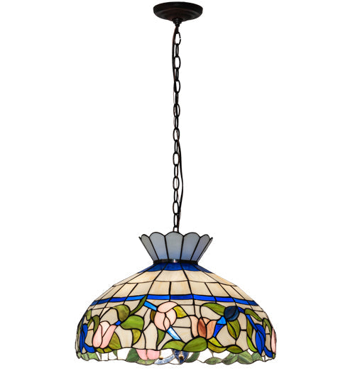 Meyda Lighting Rose Vine 31255 20" 3-Light Mahogany Bronze Pendant Light With Multi-Colored Shade Glass