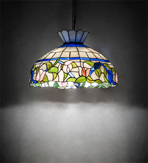Meyda Lighting Rose Vine 31255 20" 3-Light Mahogany Bronze Pendant Light With Multi-Colored Shade Glass