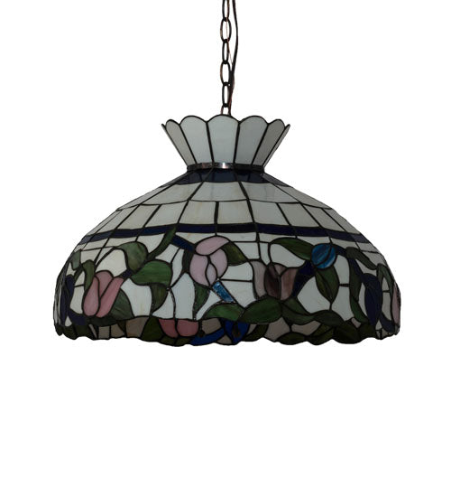 Meyda Lighting Rose Vine 31255 20" 3-Light Mahogany Bronze Pendant Light With Multi-Colored Shade Glass