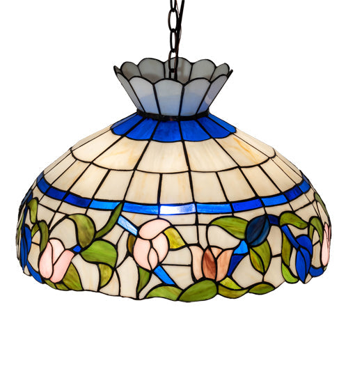 Meyda Lighting Rose Vine 31255 20" 3-Light Mahogany Bronze Pendant Light With Multi-Colored Shade Glass