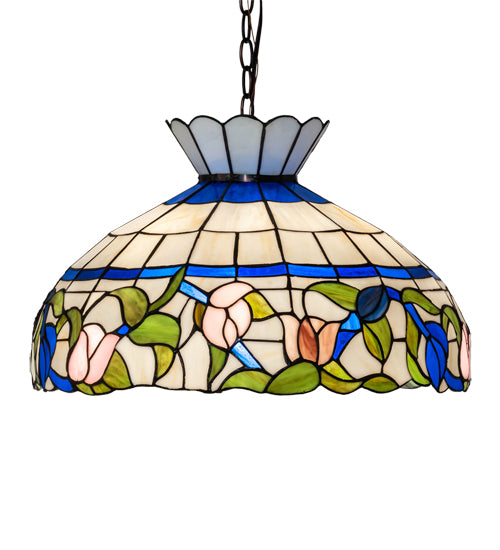 Meyda Lighting Rose Vine 31255 20" 3-Light Mahogany Bronze Pendant Light With Multi-Colored Shade Glass