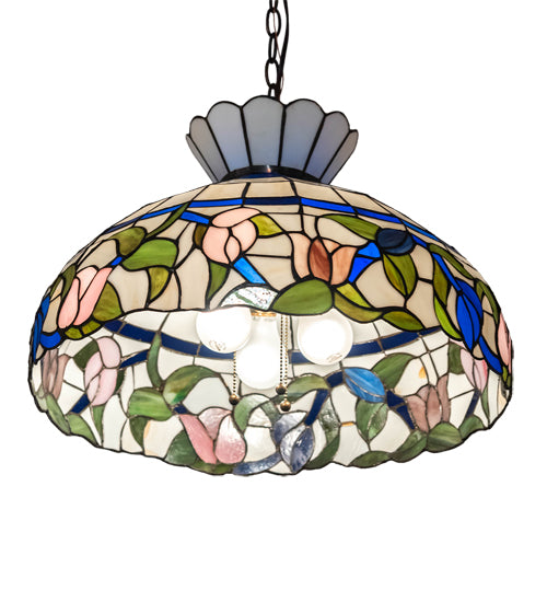 Meyda Lighting Rose Vine 31255 20" 3-Light Mahogany Bronze Pendant Light With Multi-Colored Shade Glass