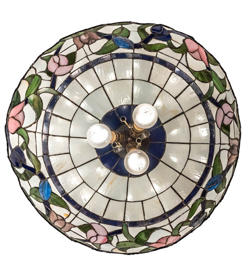 Meyda Lighting Rose Vine 31255 20" 3-Light Mahogany Bronze Pendant Light With Multi-Colored Shade Glass