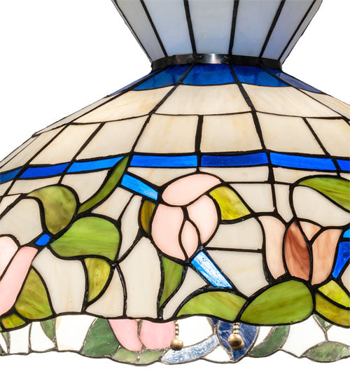 Meyda Lighting Rose Vine 31255 20" 3-Light Mahogany Bronze Pendant Light With Multi-Colored Shade Glass