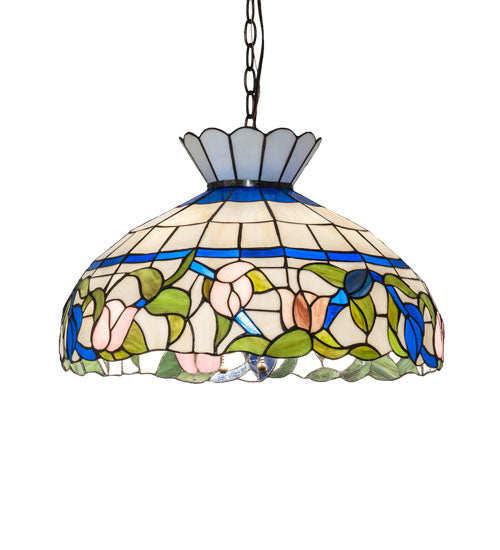 Meyda Lighting Rose Vine 31255 20" 3-Light Mahogany Bronze Pendant Light With Multi-Colored Shade Glass