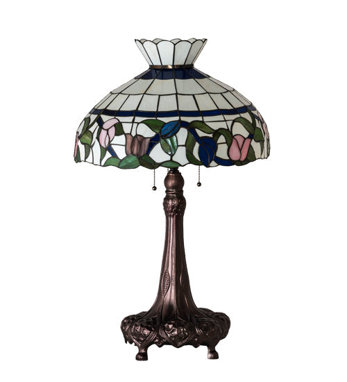 Meyda Lighting Rose Vine 33" 3-Light Mahogany Bronze Table Lamp With Multi-Colored Shade Glass