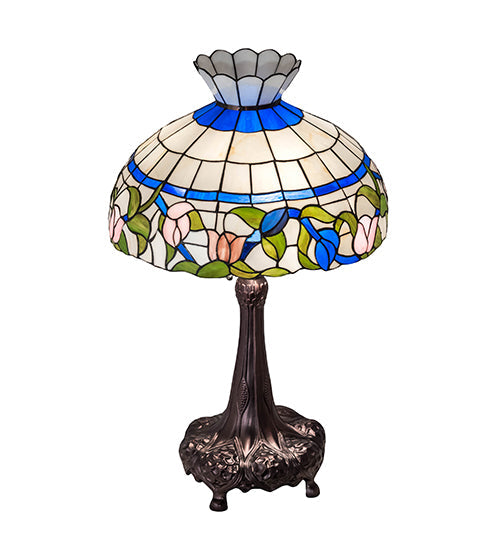 Meyda Lighting Rose Vine 33" 3-Light Mahogany Bronze Table Lamp With Multi-Colored Shade Glass