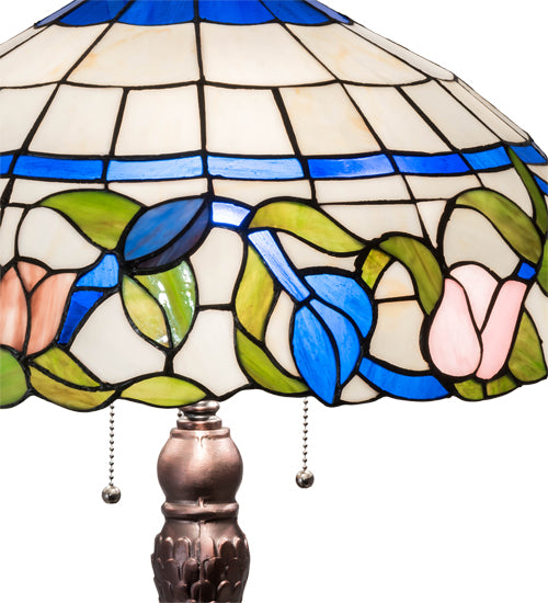 Meyda Lighting Rose Vine 33" 3-Light Mahogany Bronze Table Lamp With Multi-Colored Shade Glass