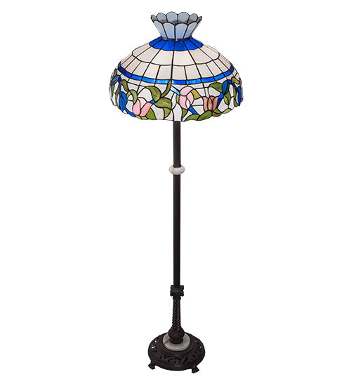 Meyda Lighting Rose Vine 62" 3-Light Mahogany Bronze Floor Lamp With Multi-Colored Shade Glass