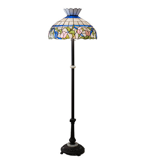 Meyda Lighting Rose Vine 62" 3-Light Mahogany Bronze Floor Lamp With Multi-Colored Shade Glass