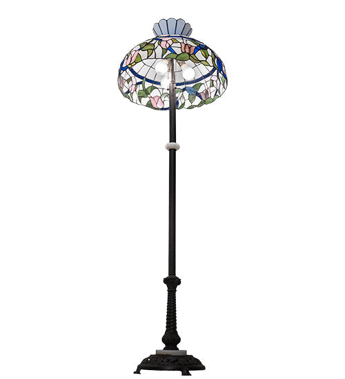 Meyda Lighting Rose Vine 62" 3-Light Mahogany Bronze Floor Lamp With Multi-Colored Shade Glass