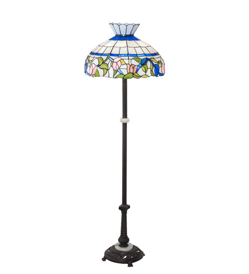 Meyda Lighting Rose Vine 62" 3-Light Mahogany Bronze Floor Lamp With Multi-Colored Shade Glass