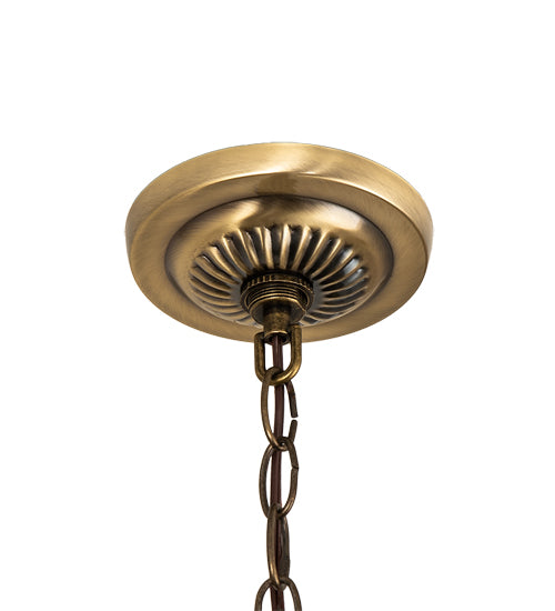 Meyda Lighting Roseborder 14" Antique Brass Pendant Light With Multi-Colored Shade Glass