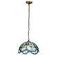 Meyda Lighting Roseborder 14" Antique Brass Pendant Light With Multi-Colored Shade Glass