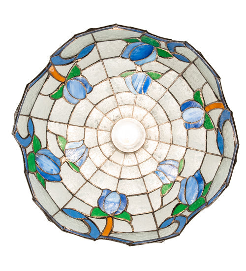Meyda Lighting Roseborder 14" Antique Brass Pendant Light With Multi-Colored Shade Glass
