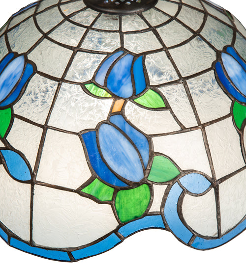 Meyda Lighting Roseborder 14" Antique Brass Pendant Light With Multi-Colored Shade Glass