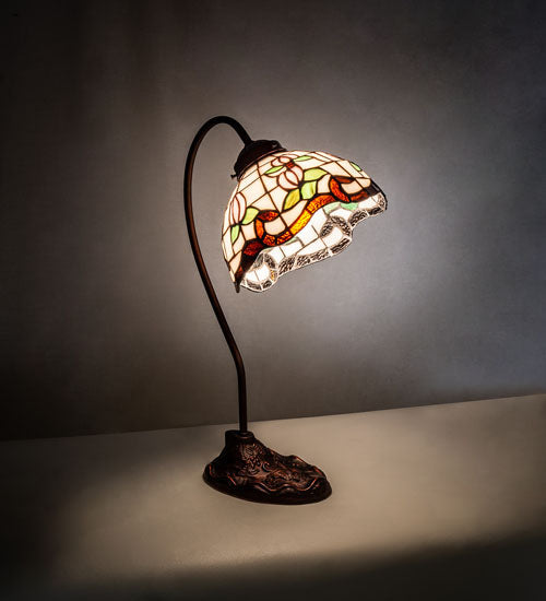 Meyda Lighting Roseborder 18" Mahogany Bronze Desk Table Lamp With Multi-Colored Shade Glass