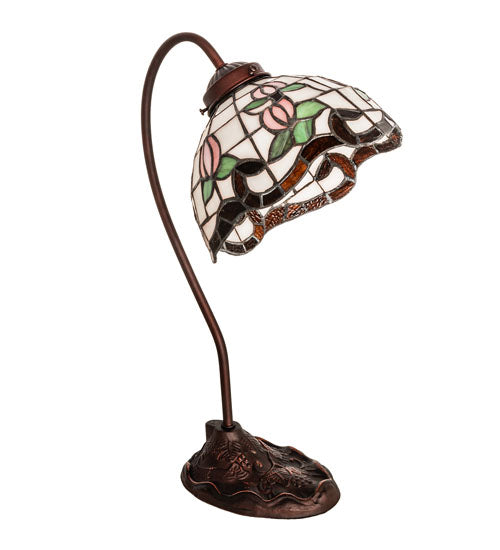 Meyda Lighting Roseborder 18" Mahogany Bronze Desk Table Lamp With Multi-Colored Shade Glass