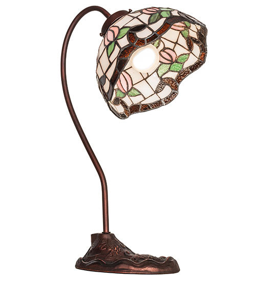 Meyda Lighting Roseborder 18" Mahogany Bronze Desk Table Lamp With Multi-Colored Shade Glass