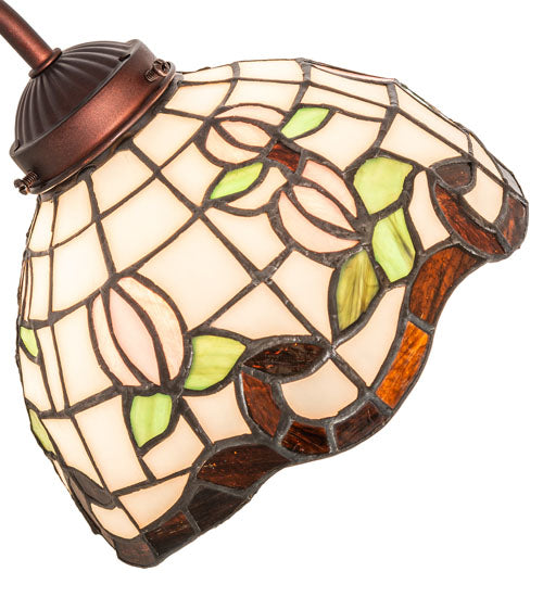 Meyda Lighting Roseborder 18" Mahogany Bronze Desk Table Lamp With Multi-Colored Shade Glass