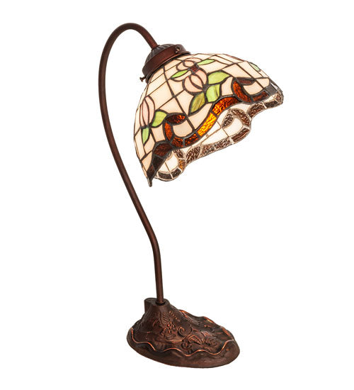 Meyda Lighting Roseborder 18" Mahogany Bronze Desk Table Lamp With Multi-Colored Shade Glass