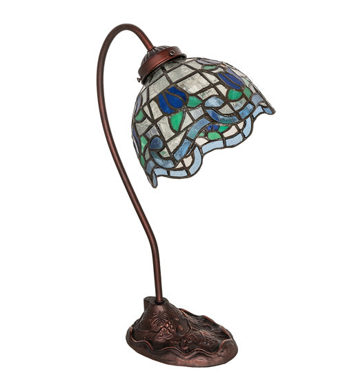Meyda Lighting Roseborder 18" Mahogany Bronze Desk Table Lamp With Multi-Colored Stained Shade Glass